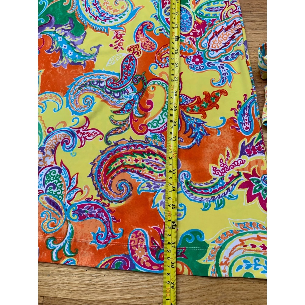 Lauren Ralph Lauren Women's Yellow Orange Paisley Print Belted Sheath Dress L - Picture 6 of 9